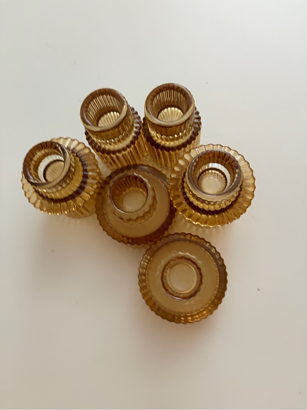 Amber Glass Candle Holders - Set of 6